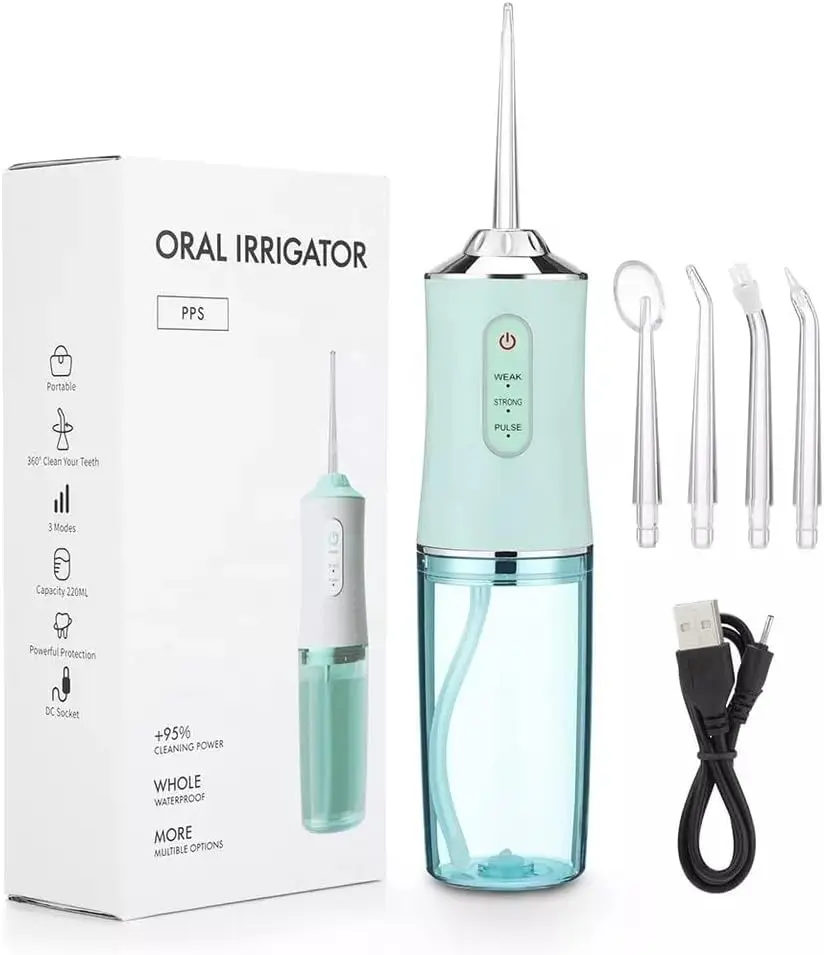 Portable Cordless Water Flosser & Oral Irrigator - 220ml, USB Rechargeable, 3 Modes, 4 Nozzles, 360° Rotating, IPX7 Waterproof