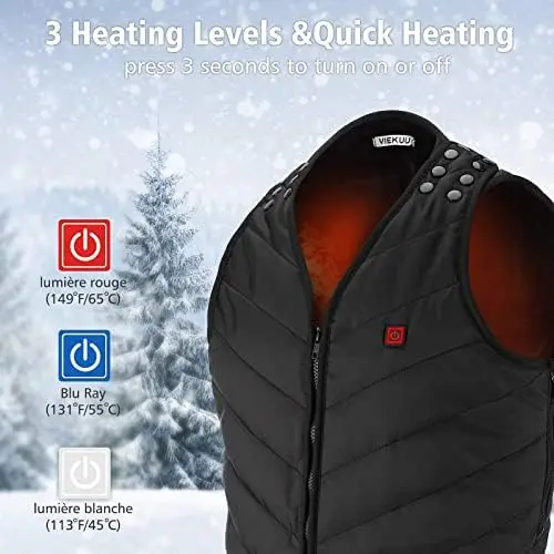 VIEKUU Heated Vest for Men and Women, USB Electric Heating Jacket with 3 Temperature Settings, Adjustable Size, Washable, Winter Warm Vest Coats Suitable for Fishing and Skiing (Unisex) 2