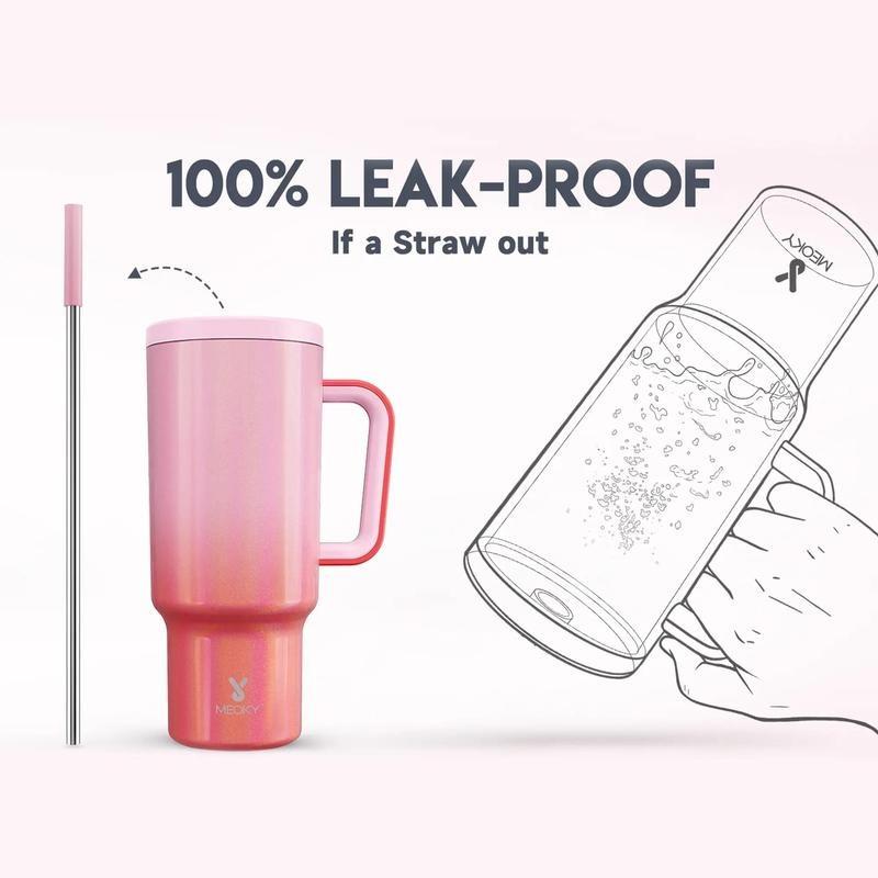 【Meoky】40oz Classic Straw Handle Cup, Multi-grid Ice Cube Mold, Leak-proof Cup Lid, Silicone Handle, Non-slip Noise Reduction Pad At The Bottom, Stainless Steel Thermos Cup, Wide Mouth and Narrow Bottom for Easy Cleaning and Car Loading 7