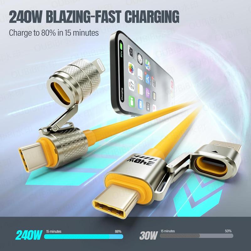 4-in-1 Multi USB C Cable-MAX 240W Fast Charging/Charger Cord with USB A+Type C for iPhone 16/15 14 13 iPad Samsung Galaxy MacBook iPad Tablets and More 4