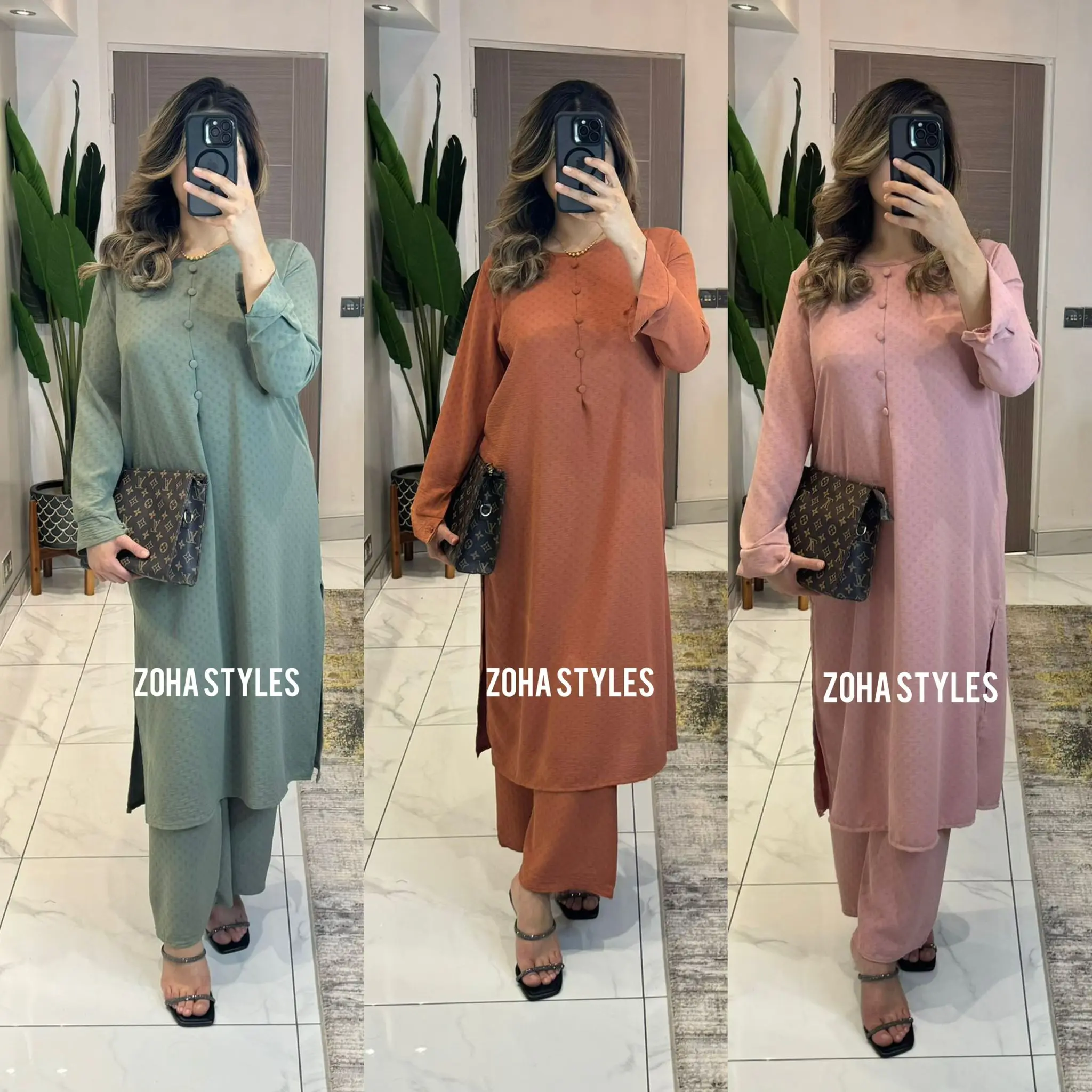 Women's Ladies New 5 Buttons Side slit Print Kurta with wide leg trouser Co-Ord set Modesty