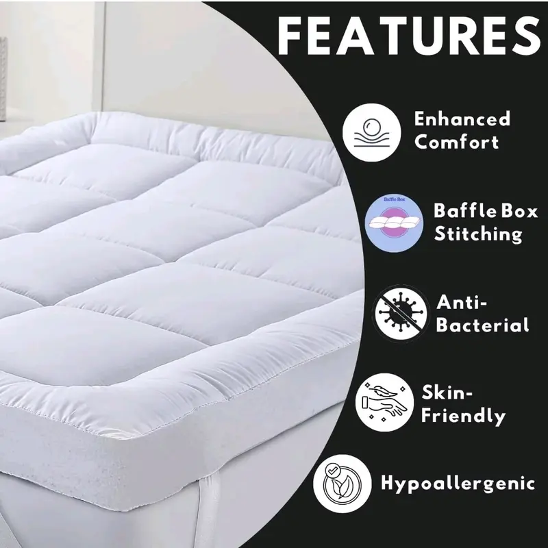 Hotel Quality Mattress Topper 10cm Deep Extra Thick Luxury - Cooling & Anti-Allergy, Elasticated Corner Straps, Single Double King Super King Sizes 1