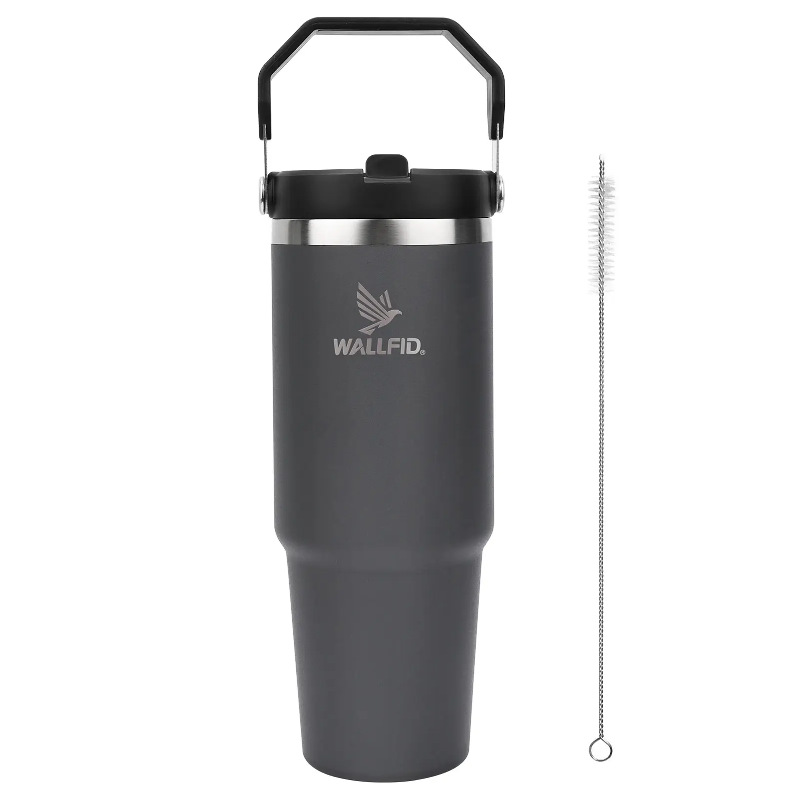 WALLFID 30oz Tumbler Dishwasher Safe, Flip Straw Water Bottle with Straw, Stainless Steel Water Cup Travel Mug BPA-Free