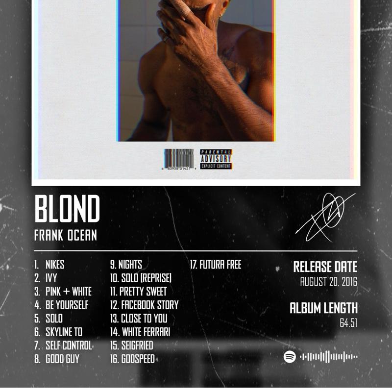 Blond - Frank Ocean - Custom Album Artwork Print Poster for Music Fans 1