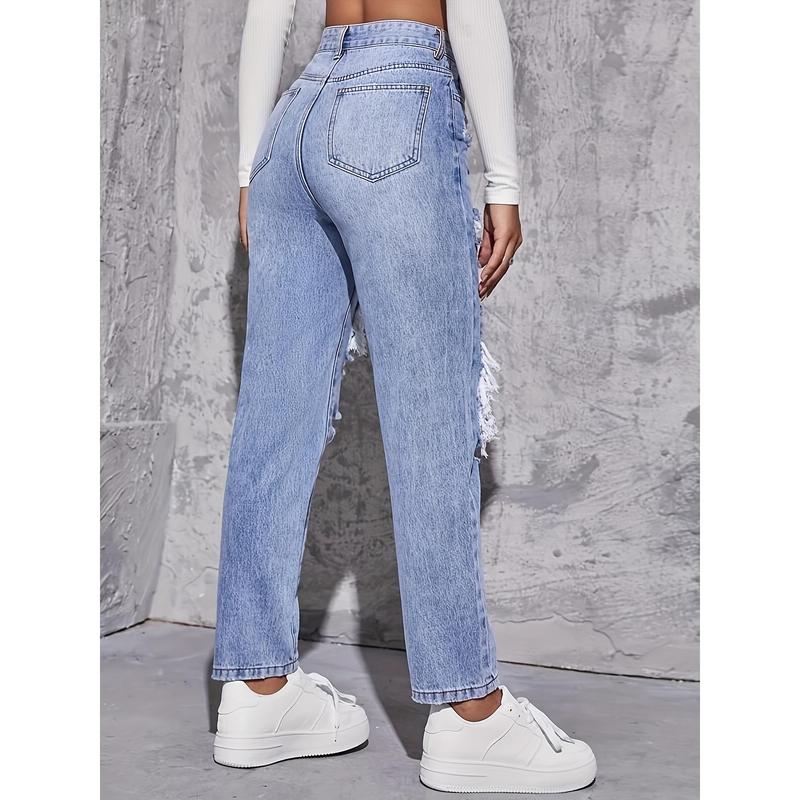 American Retro Hole-punched Jeans Women High Waist Straight-crotch Loose Slim Design High-street Vibe Wide-legged Dragging Pants 1