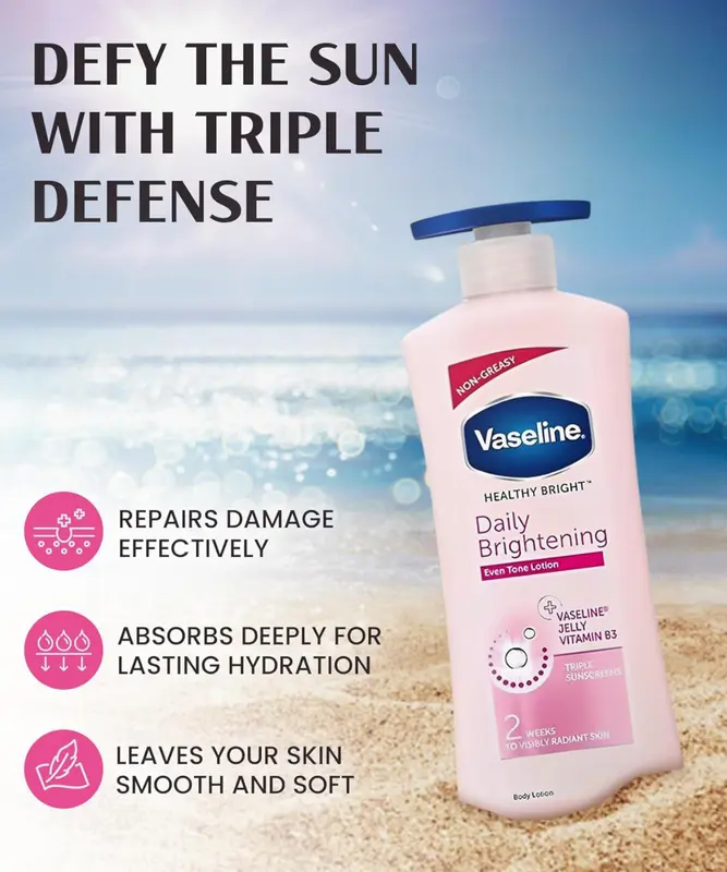 Vaseline Daily Brightening Even Tone Lotion 600ml - Moisturizer with Vitamin B3 2
