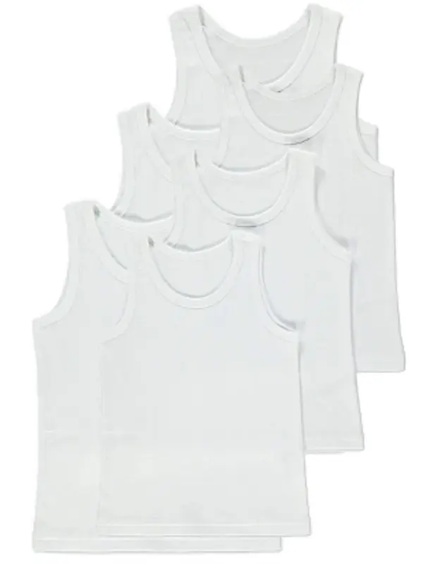 Boys/Girls Pack of 6 Vests | 100% Pure Cotton Interlock Vests | School Uniform PE Underwear in White 3