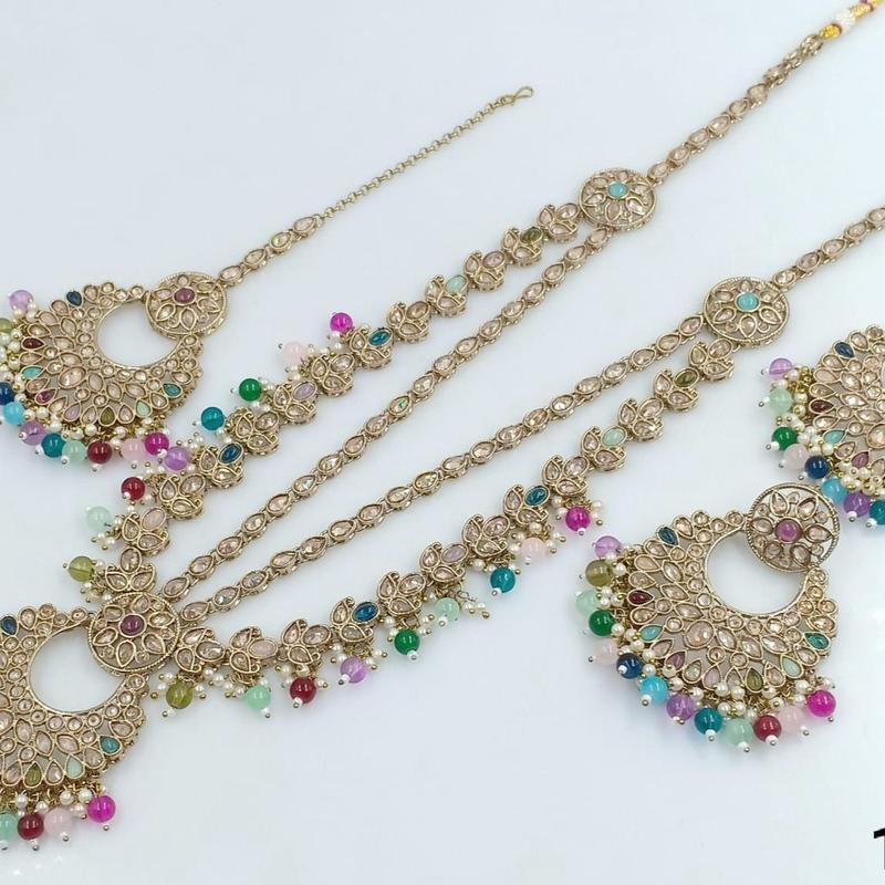 Beautiful Reverse Ad Long Mala Necklace with Tikka and earrings 1
