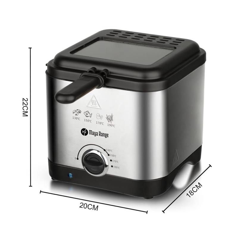 Maya Range Compact Deep Fryer, 2.5L Capacity, Stainless Steel, Temperature Control, Removable Basket, Cool touch Lid 1000W 7