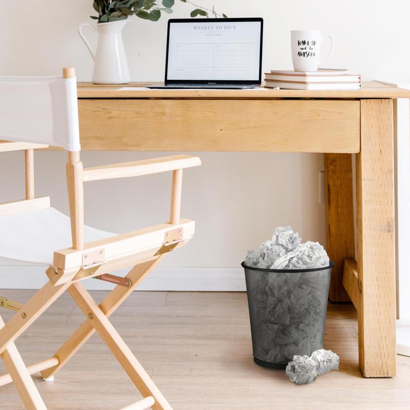Round Trash Can - Black Non-slip Mesh Bin, Stylish & Sturdy Metal Waste Paper Bin for Home, Bedroom, Office, Bathroom, Living Room & Kitchen - Indoor Garbage Bin with Sleek Design 3