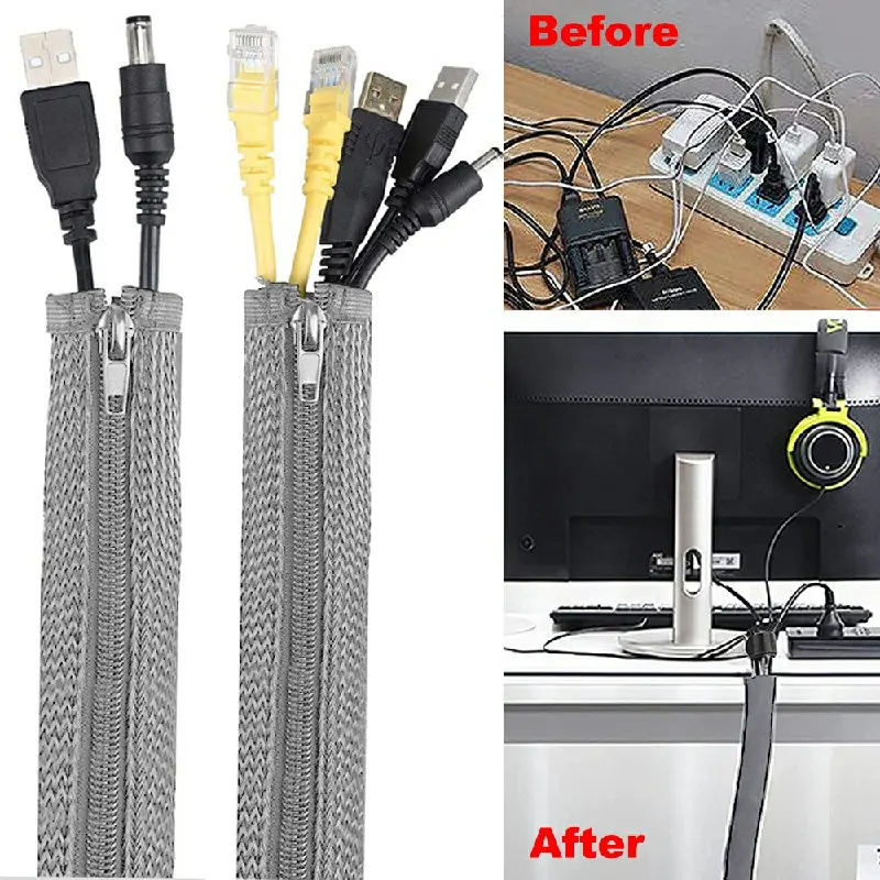 120cm Cable Tidy Zip Sleeve for PC/TV Wire Management Organisers Cable Cover Protector Protection 7
