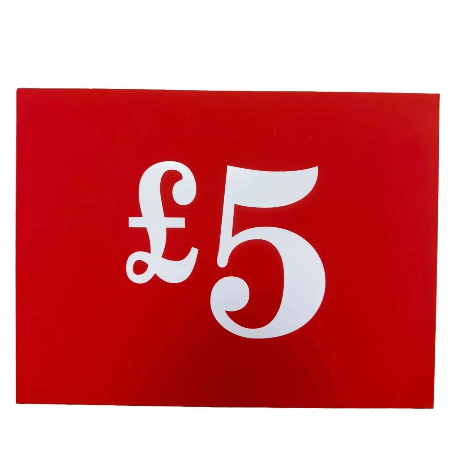 Large Red price display £5 £10 £15 £20 £25 £ 30 Sign Plastic Hardback Card Double Sided Size 28 X 21 CM