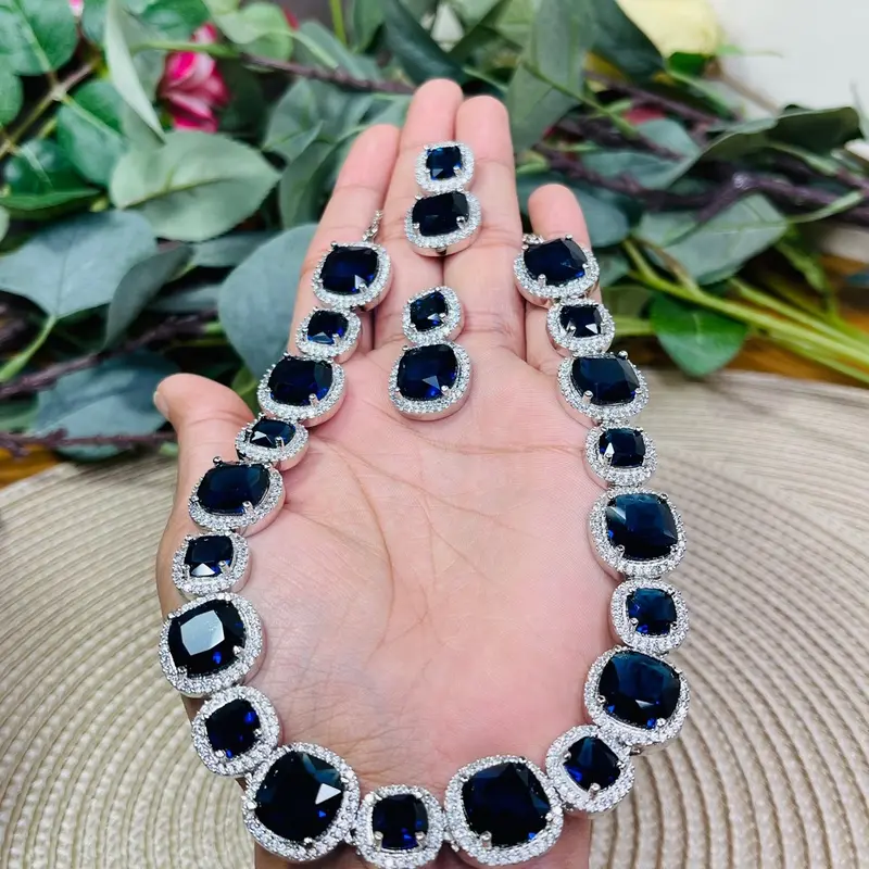 Gorgeous silver plated cushion cut quartz stone necklace Auspicious Wedding Engagement Anniversary Birthday 1