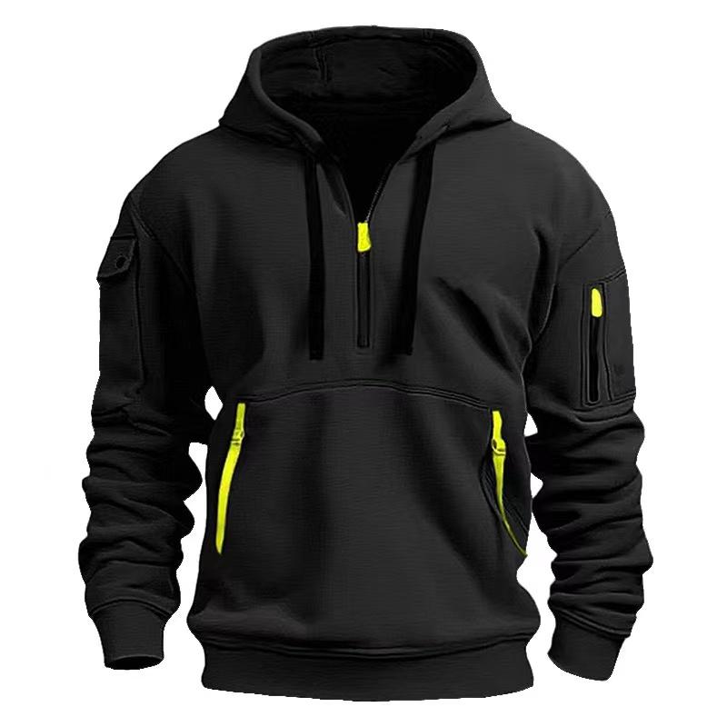 Men's Hooded Active Sweatshirt with Arm Pocket Zip Details - 100% Polyester Sports Style Pullover - Solid Color, Regular Fit Long Sleeve with Slight Stretch Knit Fabric 5