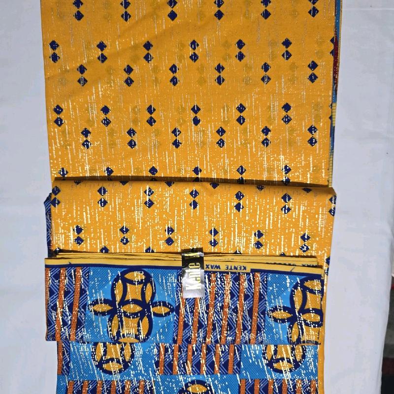 100% Kente Wax Gold Print Cotton/ Ankara / Lungi / Liputa 5