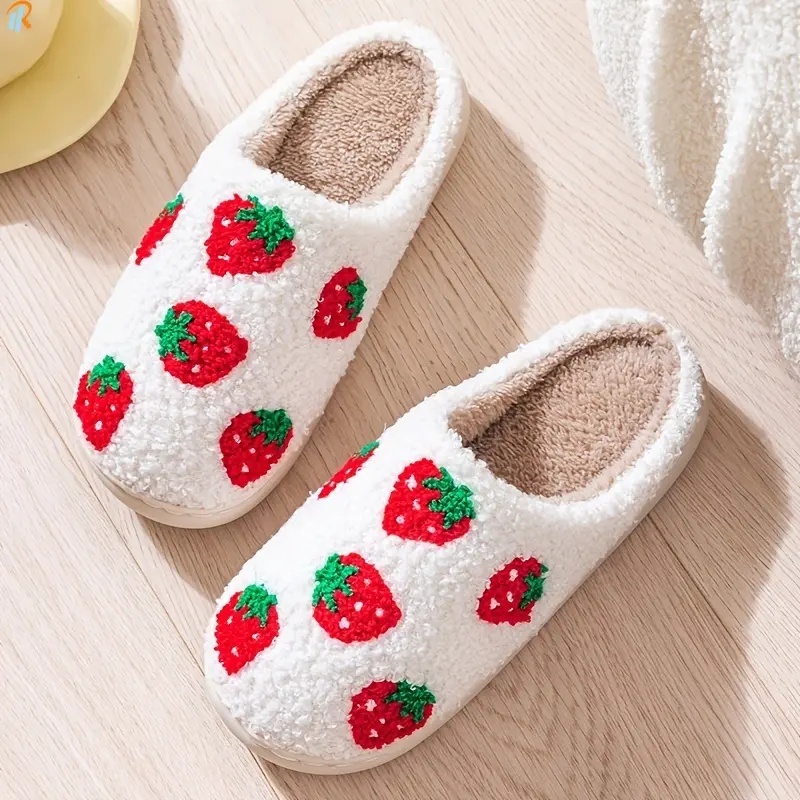 MILAN GOLD  Cute Cartoon Strawberry Design Thick - Soled Warm Slippers for Both Men and Women Couples - Perfect for Cozy Winter Home Wear. 0