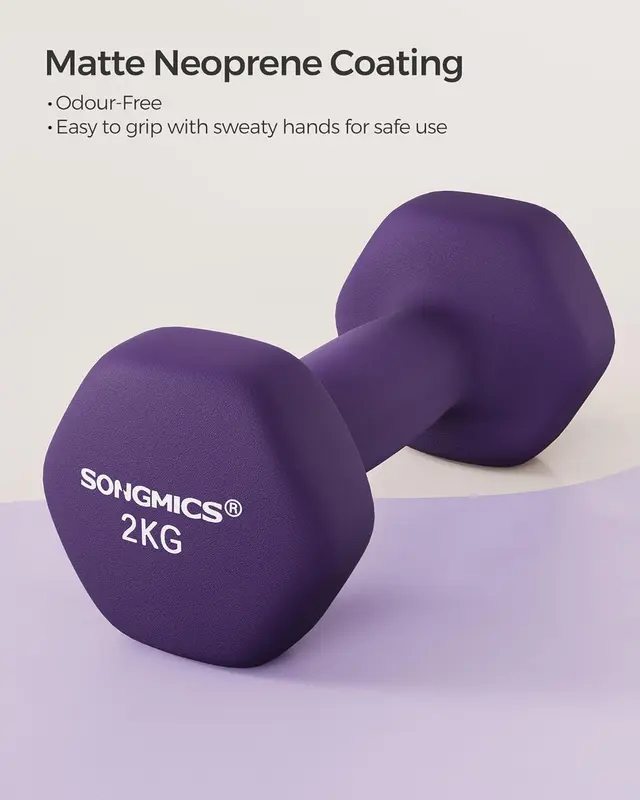 Dumbbells Set of 2 2 x 2kg Dumbbells Set Dumbbells Hexagon Neoprene Coating Strength Training Workout Fitness 1