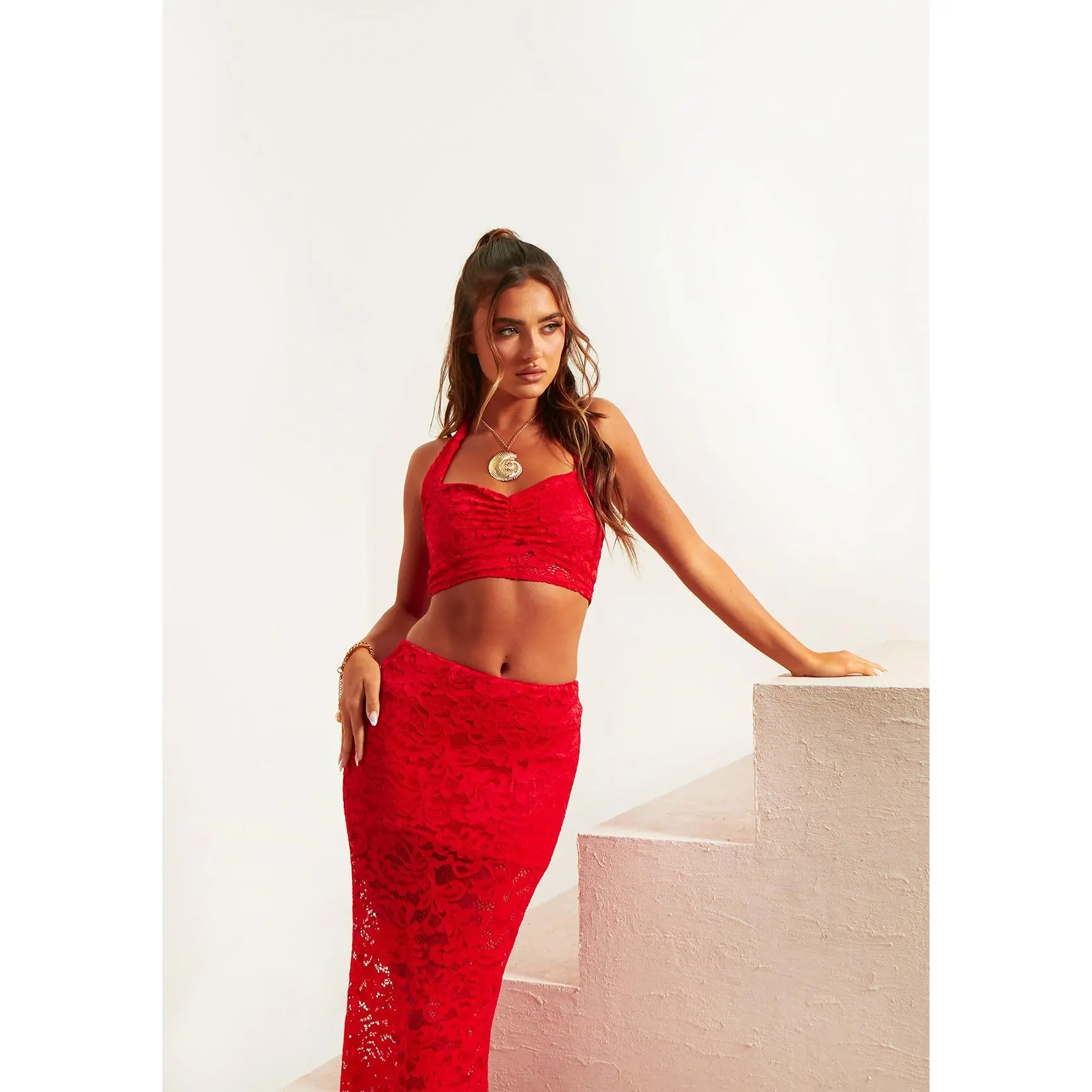 Bella Red Lace Halterneck Top