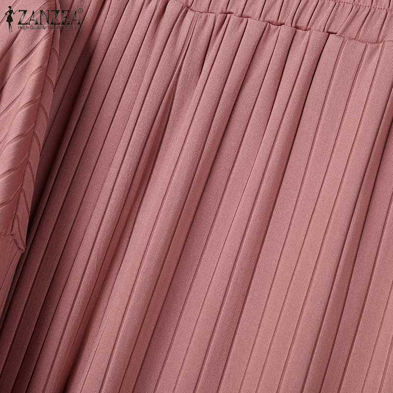 Product Introduction of Long Sleeve Blouse Wide Leg Pants Sets ZANZEA Women Matching Sets Solid Islamic Clothing Muslim Tracksuit Outifits 2PCS 23