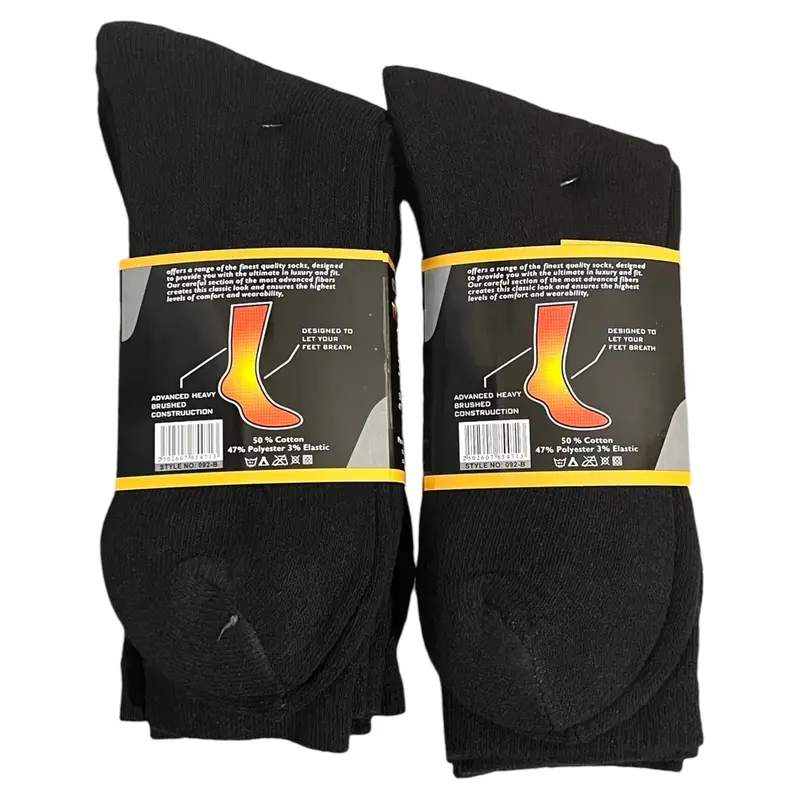 Men's Working Socks 6 Pairs - 12 Pairs Size 6-11 Warm and Thick Black Winter Socks for Men, Thermal - Menswear, Makapal Plain 6