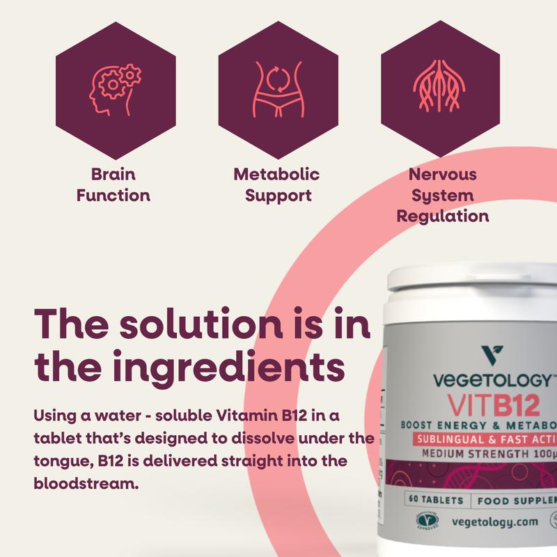 Vegetology Vegan Vitamin B12 Sublingual – Boosts Energy & Brain Function | 100mcg | 60 Tablets 4