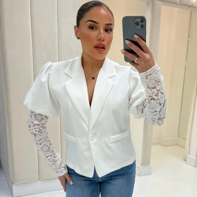 ELLATINO LDN Sorella Lace Sleeve Button Blazer