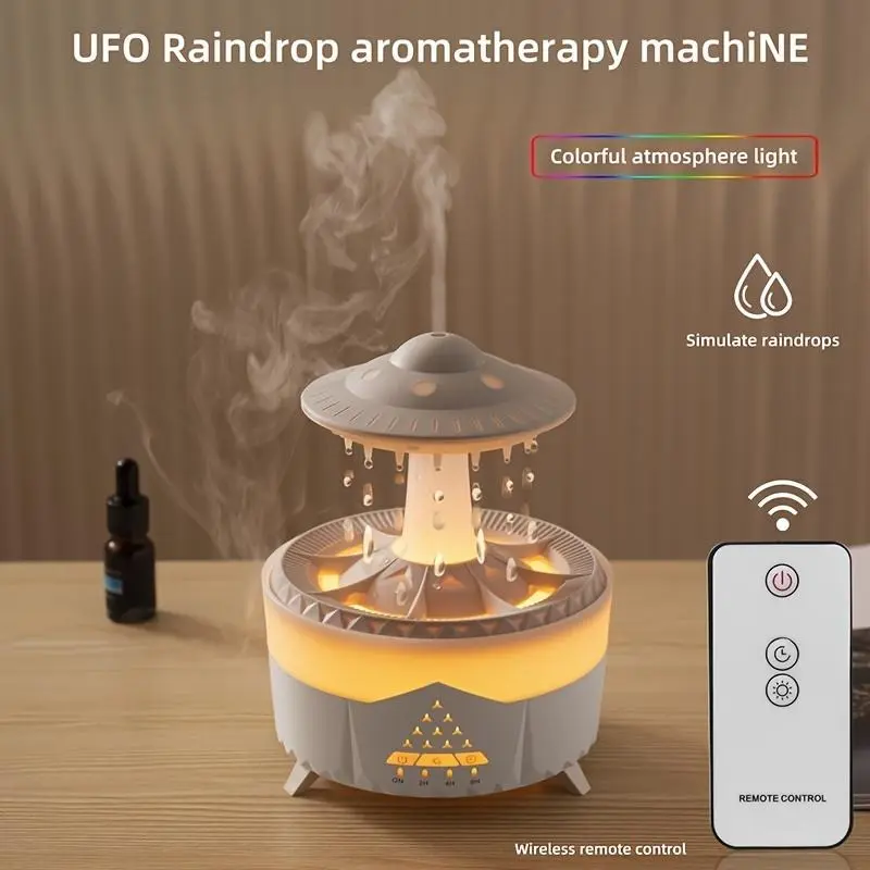 1pc Relaxing Raindrop Aromatherapy Essential Oil Diffuser Machine - LED Lighted, Dense Fog Humidification, Whisper Quiet, Auto Shut-Off, Compact Design - Perfect for Home, Office, Yoga, Meditation, and Spa Decor 4