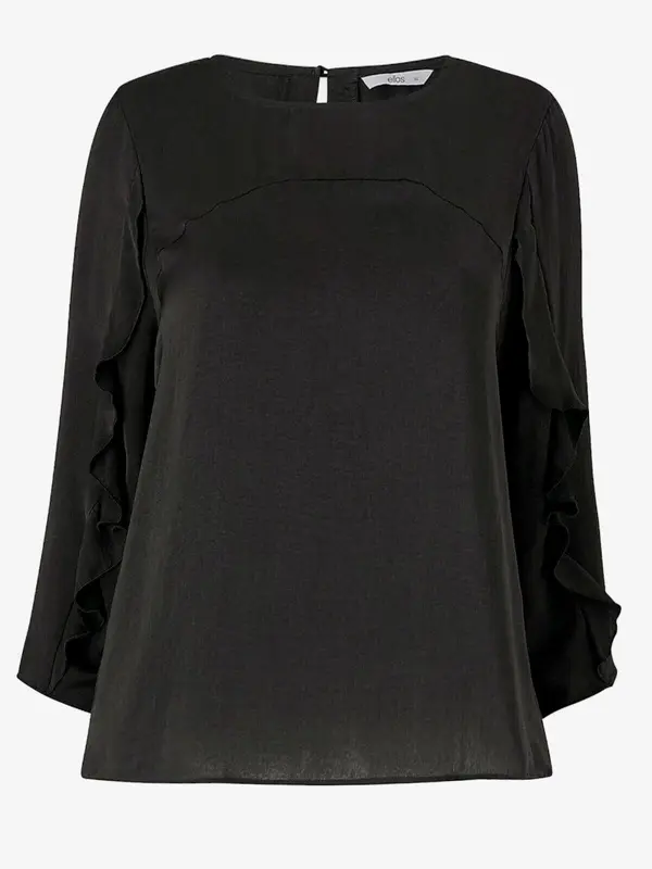 Black Satin Blouse Plus Size 18 20 22 24 26 28 30 Frill Sleeve Silky Top 790 4
