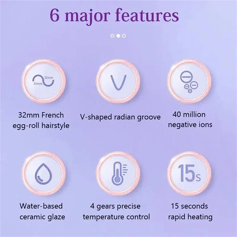 【Special Promotions】-French wave curling iron,romantic French egg roll curling iron, water rippleegg roll 32MM French V-shaped curling iron, 4-speed temperature adjustment, fast heatingadjustable temperature, suitable for any hairstylehair type Comfort 7
