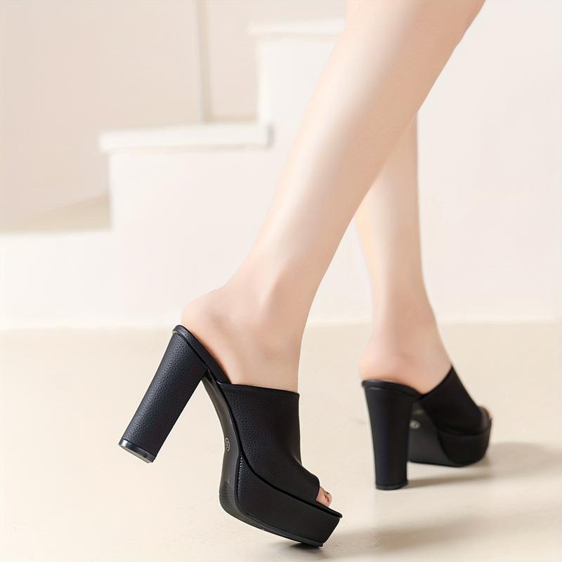 Product Introduction of Women's Solid Color Elegant Sandals, Slip On Chunky Heel Dressy Shoes, Summer Party Banquet Shoes 6