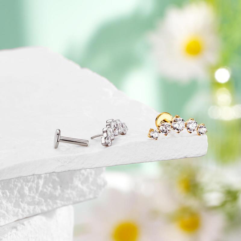 16G Threadless/Push Pin Flat Back Arc CZ Flat Cartilage Stud Earring 2