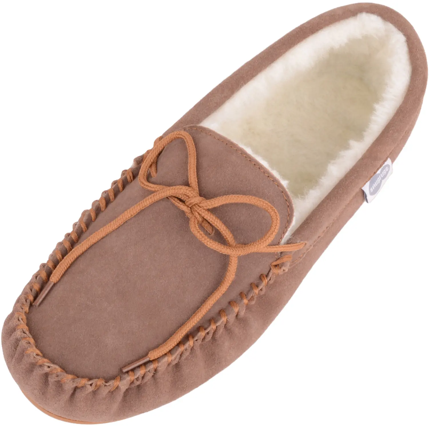 Suede Moccasin Slipper - Thick Wool Lining - Rubber Sole
