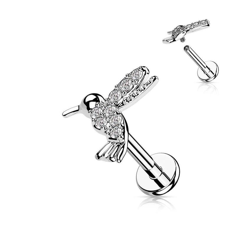 CRYSTAL LITTLE HUMMINGBIRD FLAT BACK LABRET STUD 0