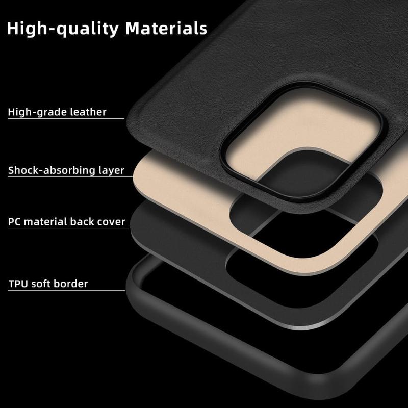 Leather Slim Case For IPHONE 11 12 13 14 15 16 Pro max Cover Military Grade Drop Protection, Non - Slip Anti - Fingerprint Soft PU Leather Scratch-Resistant Back Shockproof Mobile Phone Case Durable Protective Cellphone Casing 2