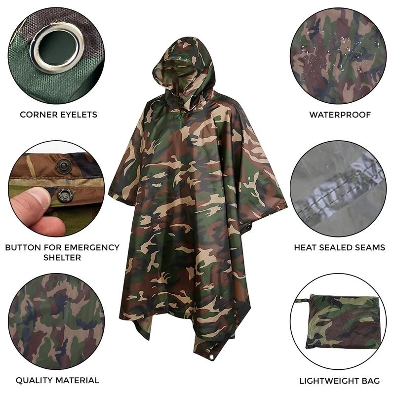 Rain Poncho Bicycle Waterproof Raincoat Cover Cape Hooded Hiking Fishing 2