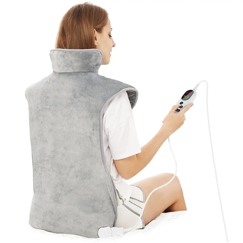 Electric Heating Pad for Back Pain Relief, Neck and Shoulders (60x100cm) Fast-Heat Heated Warmer with Waist Strap, 6 Heat Levels, Auto-Off Timer, Mia&Coco - Comfort Grey 0