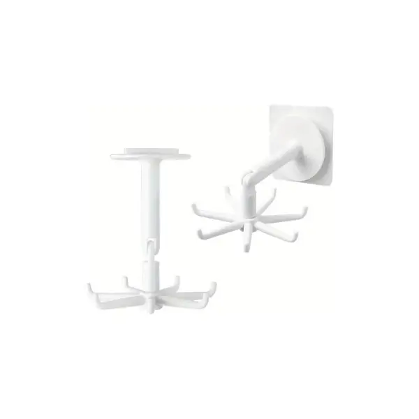 360-Degree Rotating Self Adhesive Kitchen Hook - Multi-Functional Wall Mount Shelf Home Organizer for Hanging Utensils, Cloths, Jewellery, and Bags - White Cabinet Installation Minimalist Set Hangable Hangers