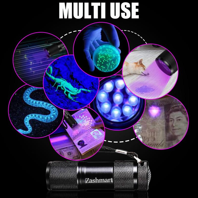 Zashmart UV Torch, Torch Light, 87MM L 9LED Echo Torch, 395 NM Black Flashlight led torch, Powerful UV Light For Pet Urine Detection and Carpet Inspection, Bright Torch light, 3 x AAA Portable Battery (Not Included), High Power Torch for all Detector). 6