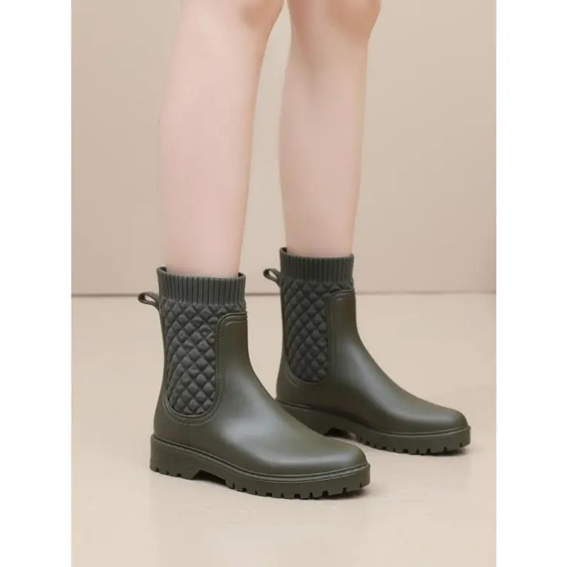 Women's Solid Color Quilted Design Rain Boots, 1 Pair Fashionable Waterproof Ankle Boots for Women & Girls, Non-slip Chelsea Rain Boots for Daily Wear 4