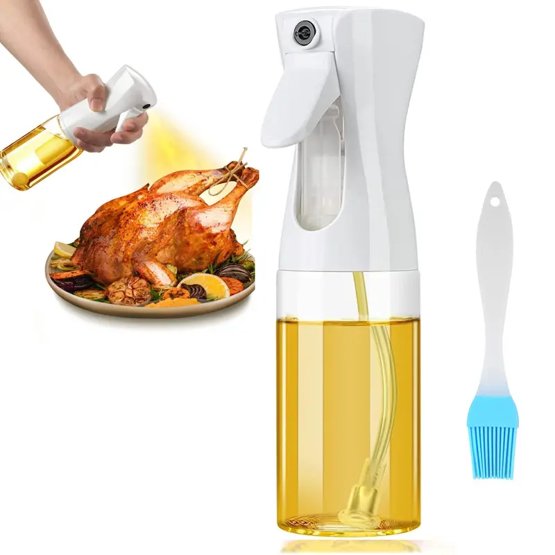 Oil Sprayer Bottle 200ml Oil Spray Dispenser Mister Bottles with Brush Refillable Container for Kitchen Cooking Salad BBQ Baking Grilling Roasting Fryer Vinegar (White) 0