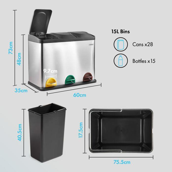VonHaus 45L Stainless Steel Recycling Bin for Household Use【UK SELLER】 4