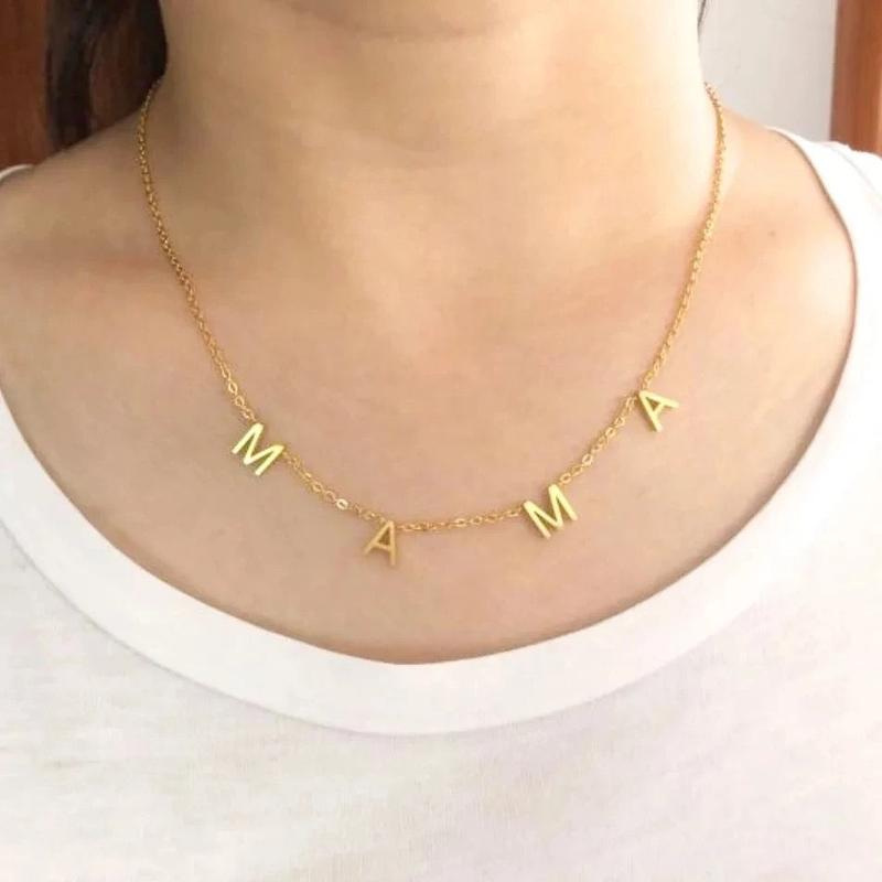 Delicate Gold MAMA Letter Initial Pendant Necklace for Mum 1