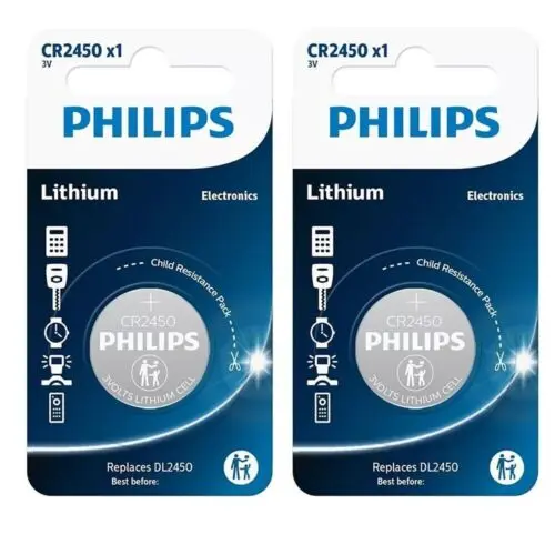 2 x Philips CR2450 Lithium Coin Cell Battery DL2450 3V