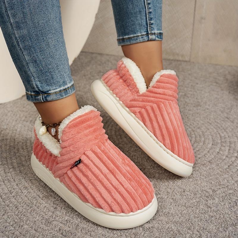 Thermal Solid Color Winter Slippers, Super Soft Slip On Flatform House Shoes, Cozy & Warm Plush Floor Slippers 5