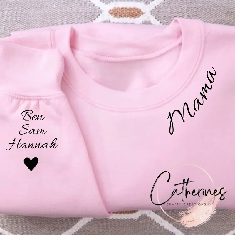 Personalised mama/mum/mummy jumper with children’s names on the sleeve Heart Soft Womenswear Day Hoodie Sweaters Tops, name around the neck 0
