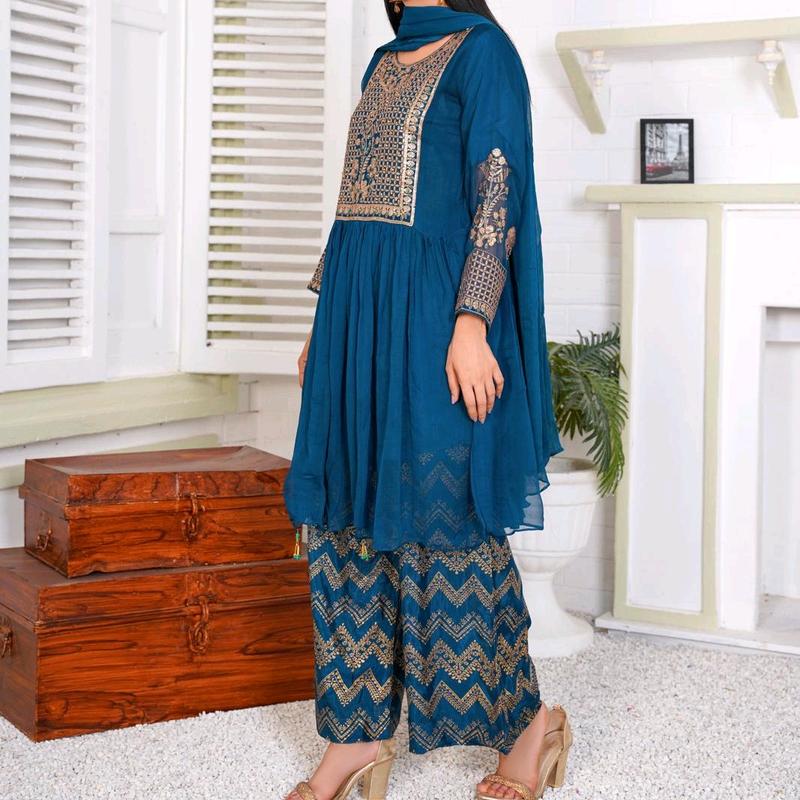 3 Piece Embroidered Chiffon Frock by Pehnawa Fashion | PD-1500-3 | Womens Party Wear 3