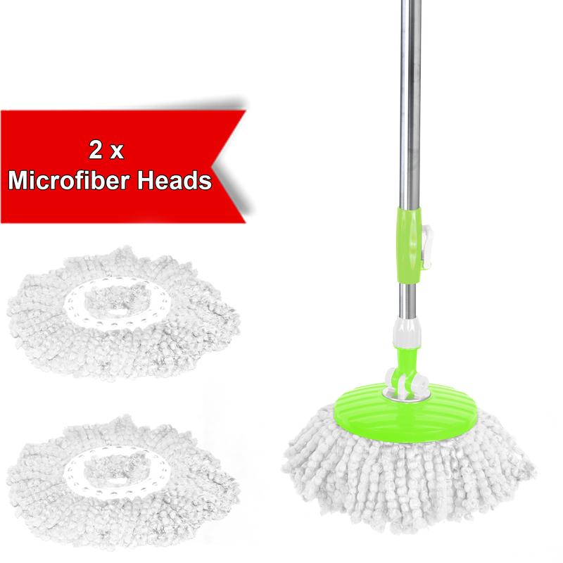 Enyaa Spin Mop Durable Stainless Steel Replacement handle + 2 Spare Microfiber Mop Heads for Rotating 360º Magic Spin Mop (Green) - MO-005 2