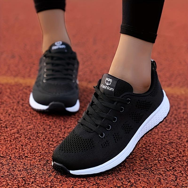 Women's Lightweight Mesh Athletic Sneakers - Breathable, Lace-Up Running Shoes with EVA Sole, Fashionable Black Casual Walking Footwear 0