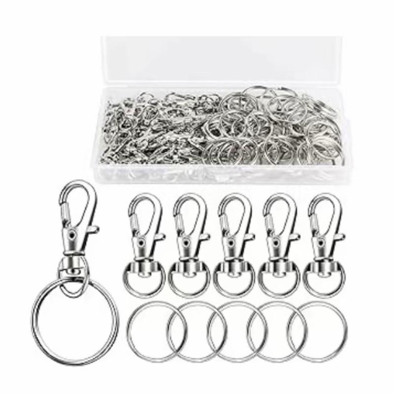 100Pcs Swivel Lobster Clasps & Key Ring   Hoops with Plastic Box,50Pcs Metal Clips and 50Pcs Keyring Key Chain Hooks with Split Rings for Jewellery Making Hanging Crafts, Silver 0