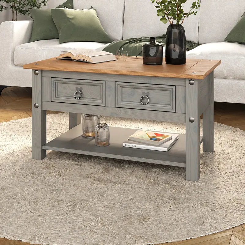 Corona Grey Coffee Table 2 Drawer Mexican Solid Pine coffeetable coffeetable coffeetables 0